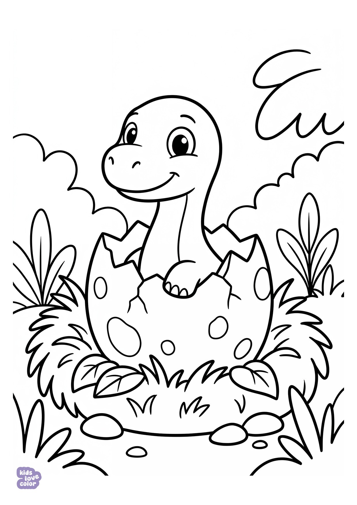 Schattige Baby Dinosaurus die uit een Ei Kruipt kleurplaat
