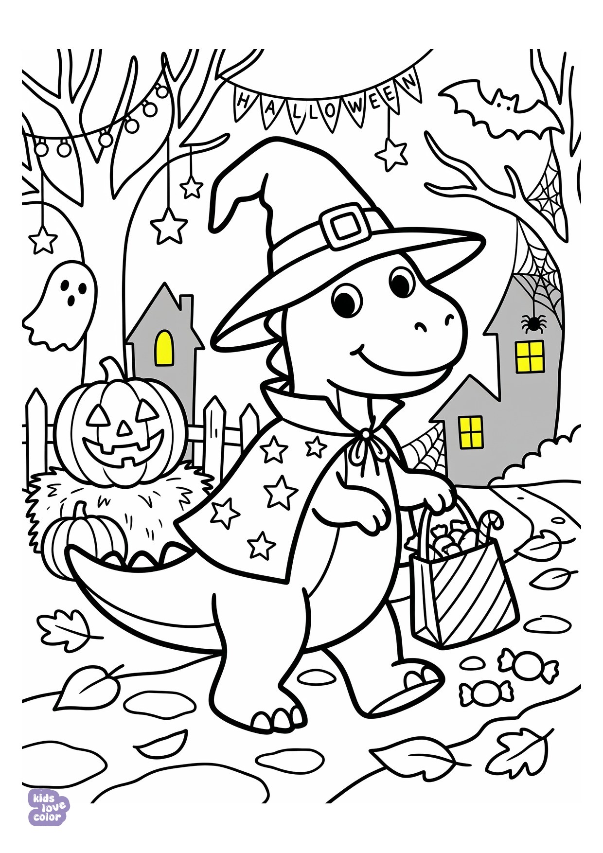 Dinosaurus in een Halloweenkostuum kleurplaat