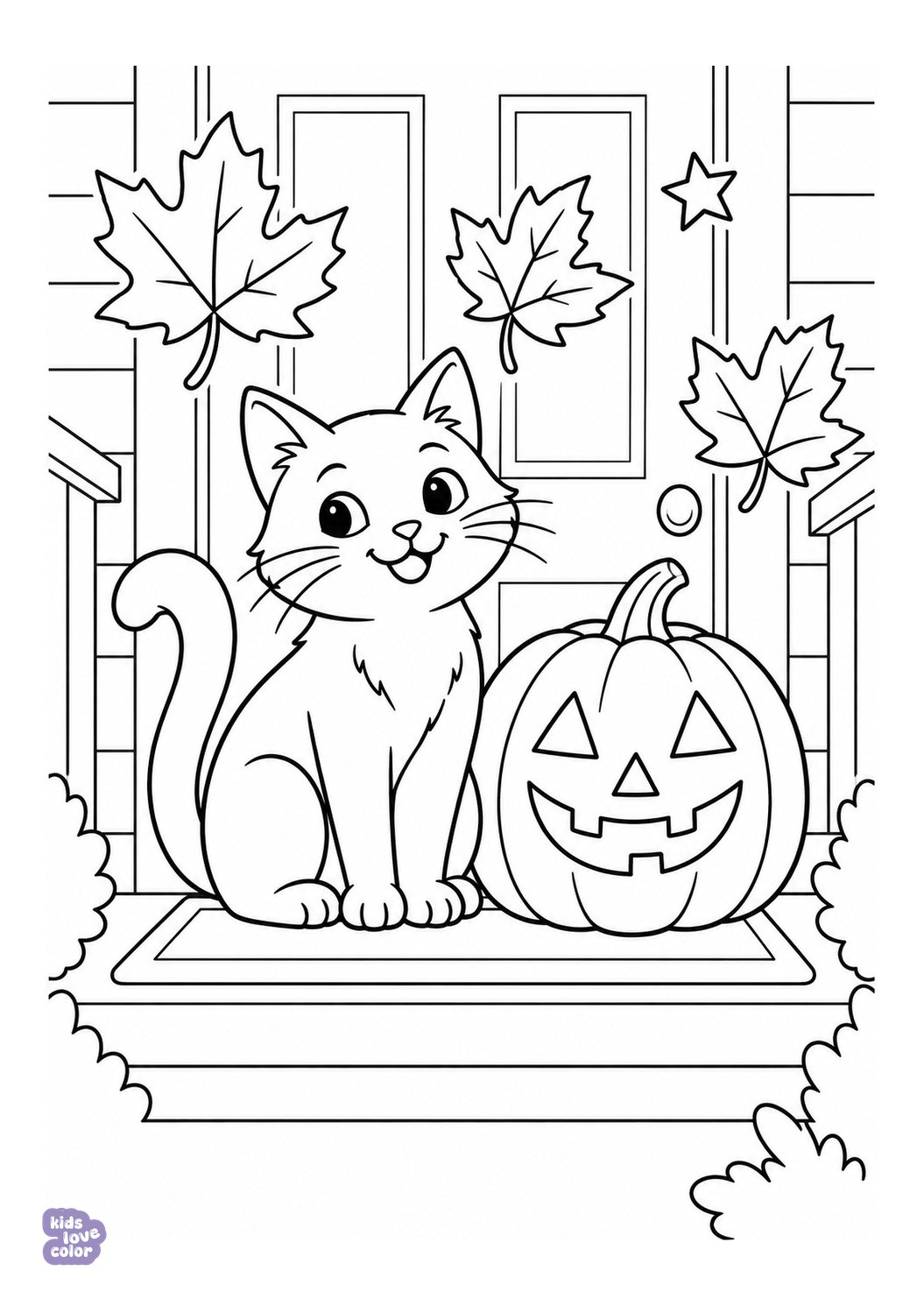 Halloween Kat met Pompoen kleurplaat