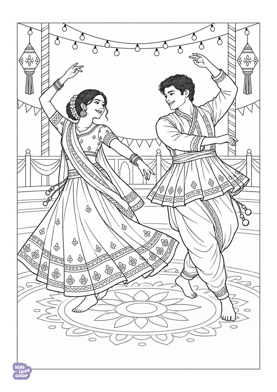 Garbadans tijdens Navratri in India kleurplaat