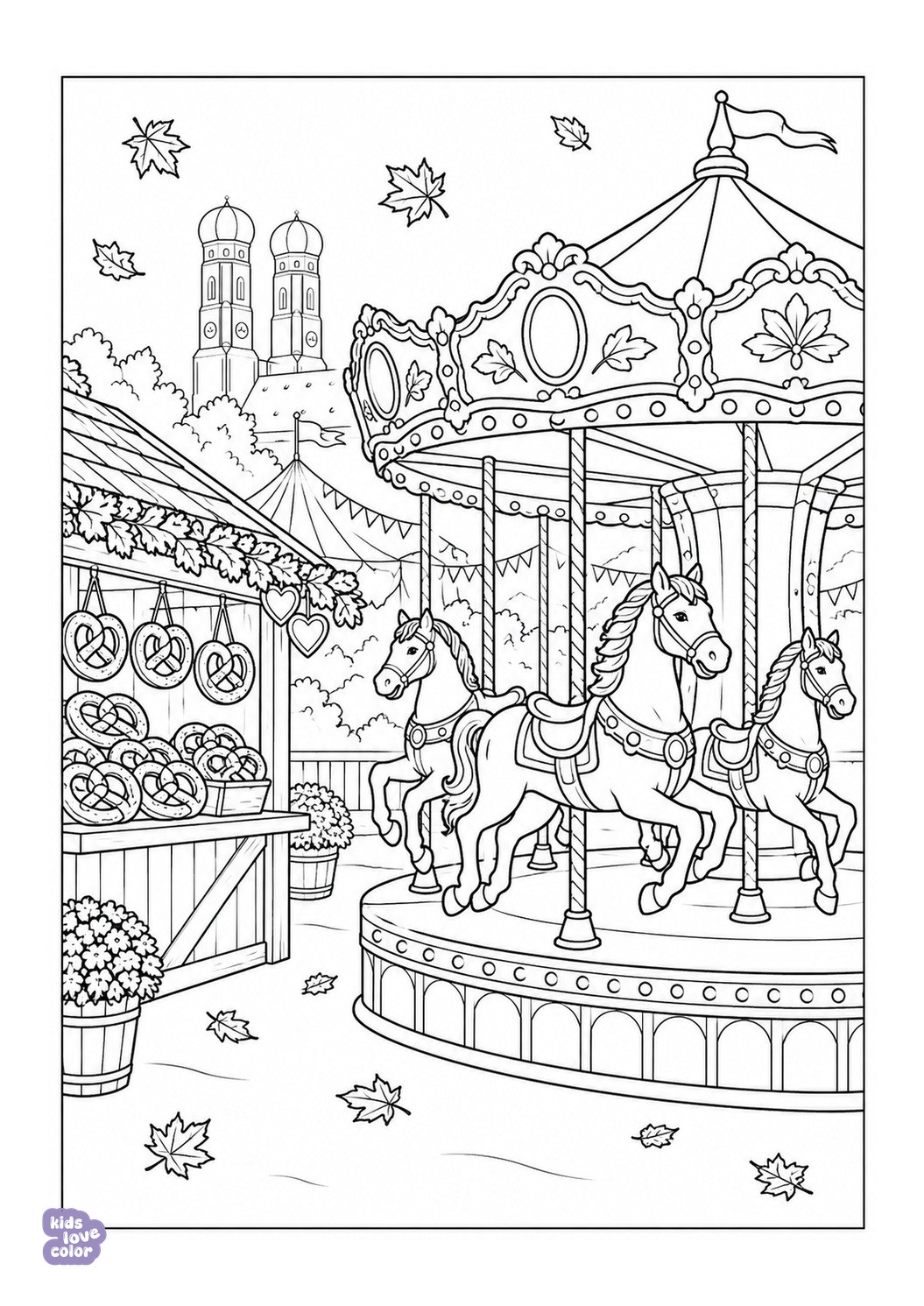 Herfstkermis in München met Draaimolen kleurplaat