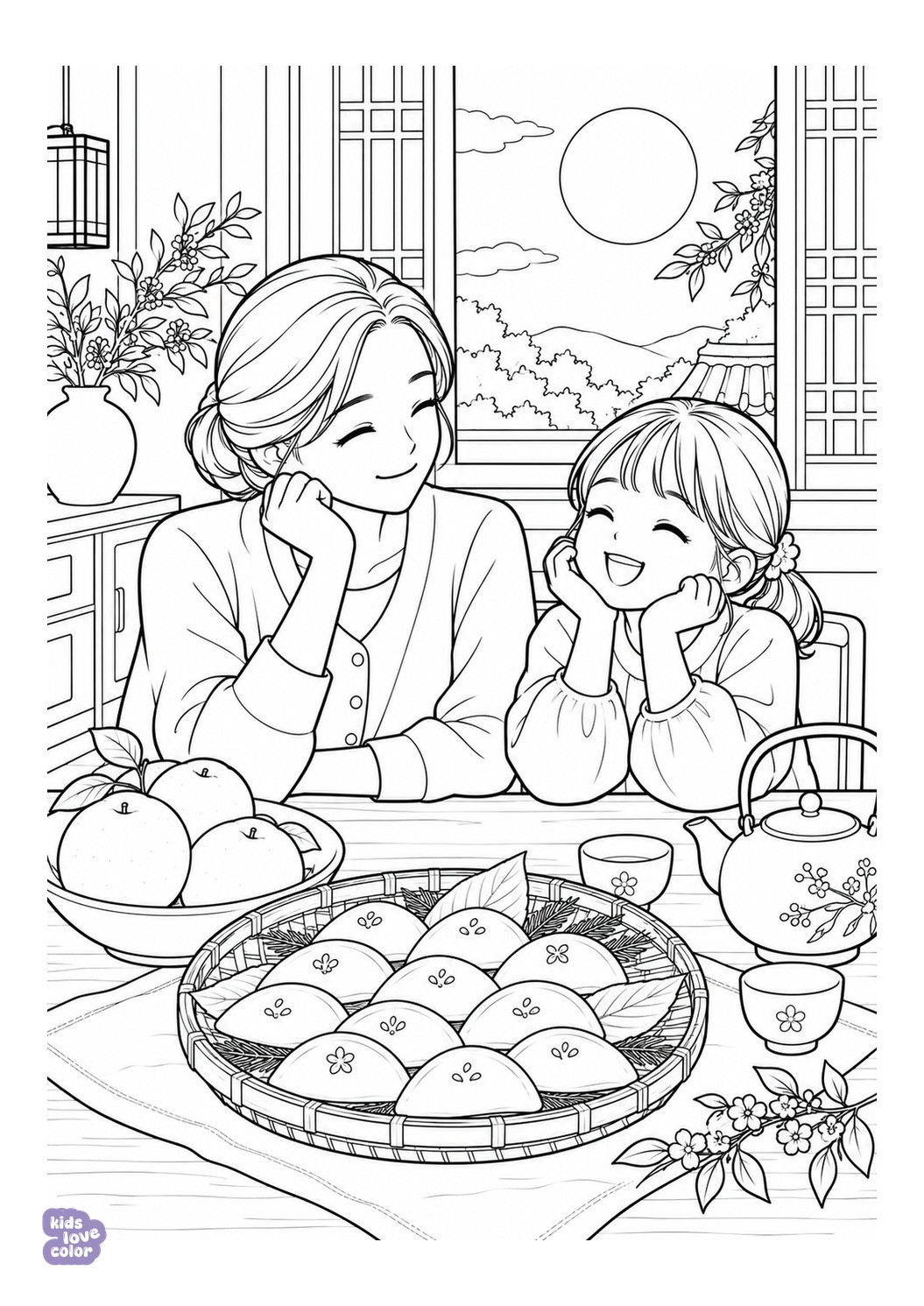 Chuseok in Korea: Songpyeon met Familie kleurplaat