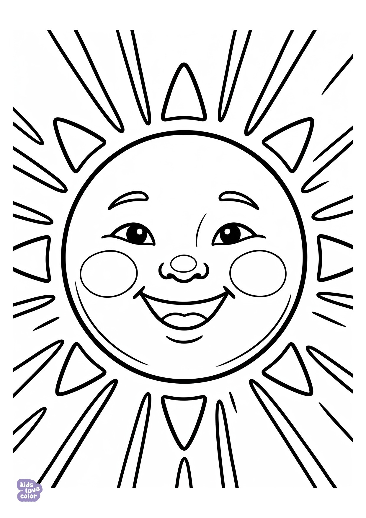 Lachend Zonnegezicht met Stralen kleurplaat
