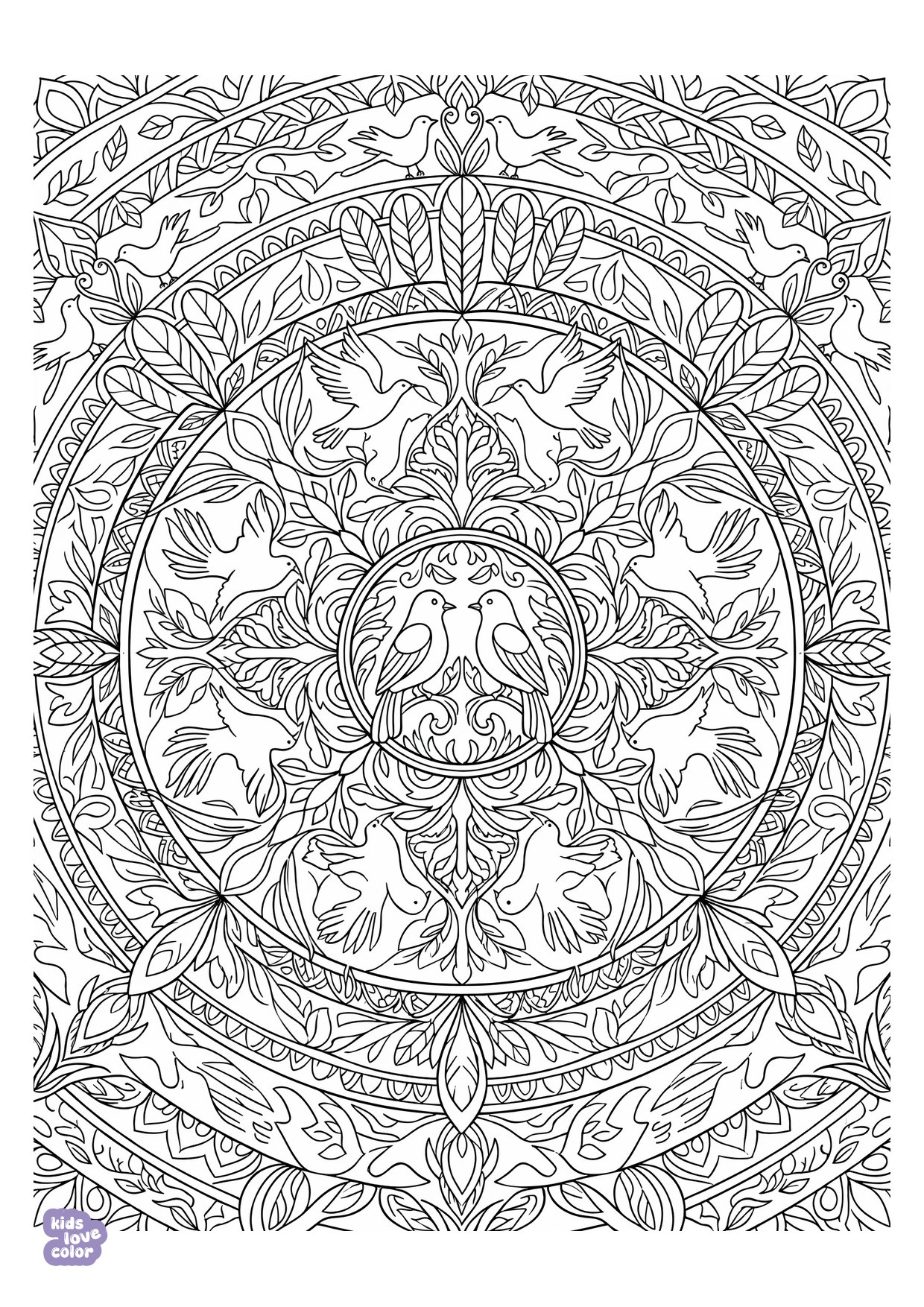 Dieren Mandala met Vogels kleurplaat