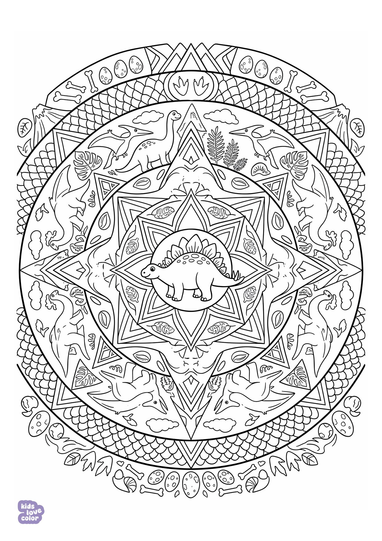 Dinosaurus Mandala kleurplaat