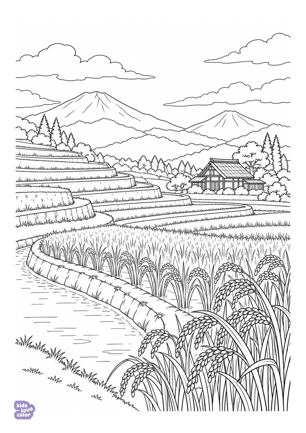 Rijstoogst in Japan in Oktober kleurplaat
