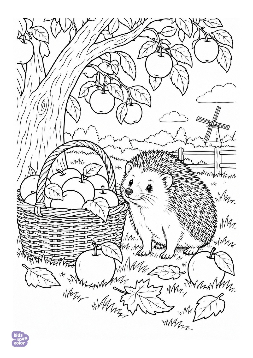 September Appeloogst met Egel kleurplaat